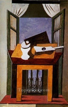 Still Life on a Table in Front of an Open Window 1919 cubist Pablo Picasso Oil Paintings